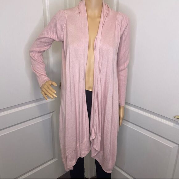 Bebe Cascading Front Long Sleeve Cardigan High Low Hem Light Pink Size Large - Picture 2 of 11